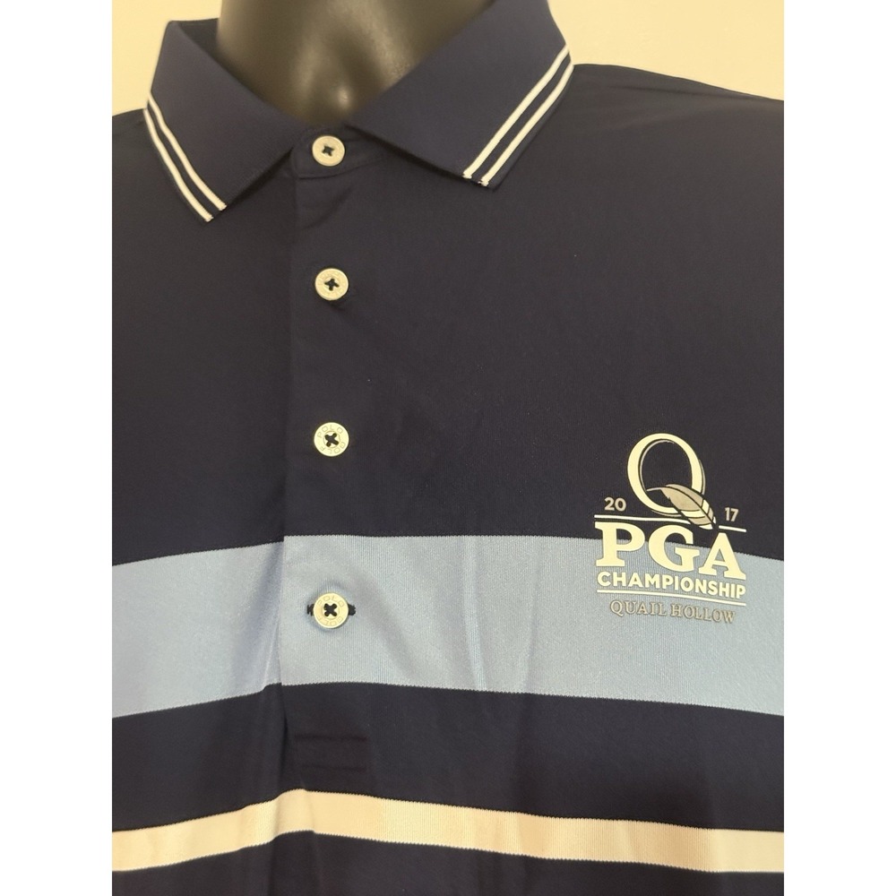 Polo Ralph Lauren Golf Polo Sz L Blue White Striped PGA Quail Hollow Logo - Picture 3 of 14